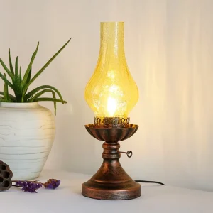 Modern Iron DC Table Lamp with Clear Brown Glass Shade for Tea Room Bedroom Bedside Study Decor
