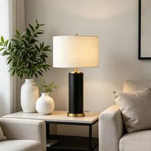 Modern Iron Fabric Shade Simple Eco Friendly Table Lamp Cylindrical Decorative Desk Lamp for Home Bedroom Living Room Office