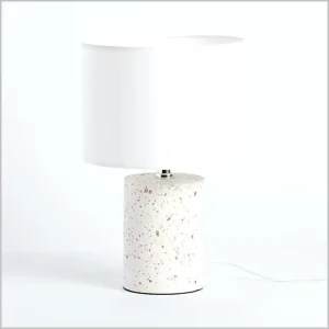 Modern Ivory Terrazzo Table Lamp With Fabric White Shade for Living Room Bedroom Bedside Nightstand