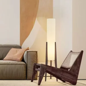 Modern Japanese Style LED Floor Lamp Black Walnut Living Room Bedroom Decoration