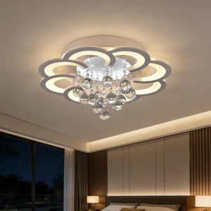 Modern LED Acrylic Crystal Tri-Color Dimmable Ceiling Light 20” with Remote Control for Bedroom