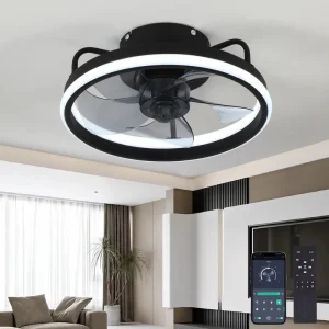 Modern LED Ceiling Fan Light Enclosed 7Blades DC Motor Silent Dimmable Remote Control Iron White Color Bathroom