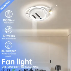 Modern LED Ceiling Fan Light with Remote Control Round Flush Mount Fan Lamp for Bedroom Living Room Hotel Ceiling Light
