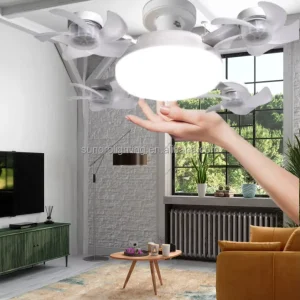 Modern LED Ceiling Light Foldable E27/26 B22 Socket Remote Control 60W Silent Fan Light for Dining Kitchen Living Room