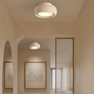 Modern LED Ceiling Light with Yellow Travertine Stone for Balcony and Aisle