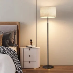 Modern LED Floor Lamp with E27 Base Iron Body Dimmable Fabric Shade in Black White High CRI 90 for Home & Hotel Use