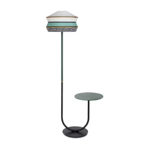 Modern LED Home and Hotel Decorative Floor Lamp with Metal Table Blue Fabric Lampshade Standing Floor Light