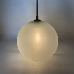 Modern LED Iron Hotel Ceiling Hanging Light Brushed Brass Finish Height Adjustable IP33 Single Frosted Glass Globe