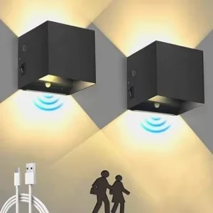 Modern LED Motion Sensor Rechargeable Cube Wall Light Indoor Outdoor Waterproof Cordless Dimmable Warm White Living Room Garden