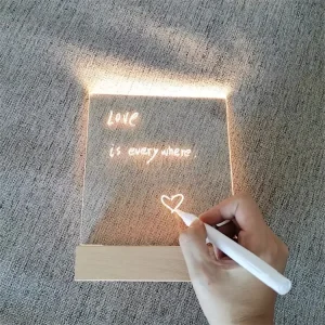 Modern LED Night Light with Rectangular Wooden Base DIY 3D Acrylic Message Board