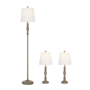 Modern LED Table Floor Lamp Set Handmade Painted Wood Finish Smart Home Lights for Living Room in Traditional Style Pack of 3
