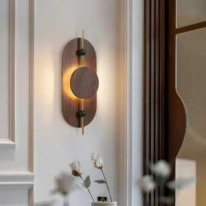 Modern LED Wall Lamp with Wooden Shade and Iron Body Dimmable for Living Room Bedroom Corridor Decor