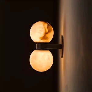 Modern Light Luxury Copper Recessed LED Wall Lamp with Natural Marble Shade Dimmable 3000K Soft Warm White for Bedroom Decor