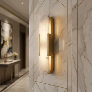 Modern Light Luxury Creative Brass Spanish Alabaster Wall Lamp Hotel Bedroom Bedside Bathroom Indoor Decorative Wall Light