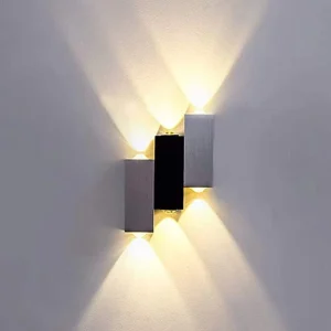 Modern Living Room Cube square up Down LED Wall Sconce Aluminum Black Silver 6W RGB Step Wall Lamp