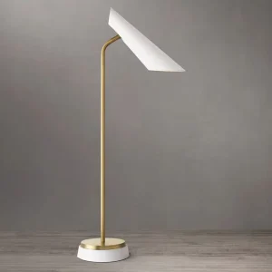 Modern Living Room Floor Lamp with Angled Shade LED E26 Brass Reading Corner Light Minimalist Home Interior Lighting Fixture