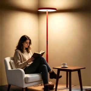 Modern Living Room Office Floor Lamp Vertical Aluminum Standard Dimmable LED with Metal Shade and Touch Control