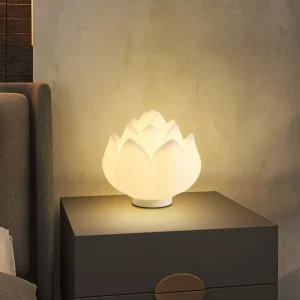 Modern Lotus-Shaped PE Shade Bedside Table Lamp Rechargeable Remote Control Night Light