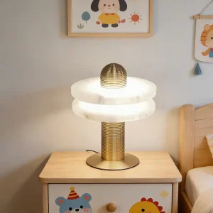 Modern Luxury Brass Bedside Table Lamp Warm White LED Mushroom Shade AC Powered 3-Year Warranty Simple Design for Bedroom Use
