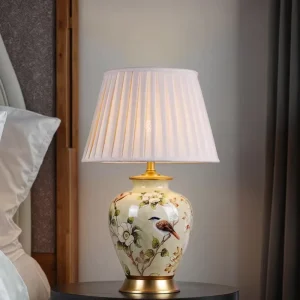 Modern Luxury Ceramic Bedside Table Fabric Shade Warm White Light Custom Color DC Dimmable E26 Dining Room LED Table Lamp