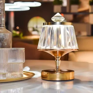 Modern Luxury Gold Glass Decorative Table Lamp Touch Dimmable LED Desk Light for Bedroom Hotel Living Room