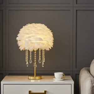 Modern Luxury Goose Feather Crystal Table Lamp Study Living Bedroom Decoration Desk Lamp Bedside Eye Protection Reading Light
