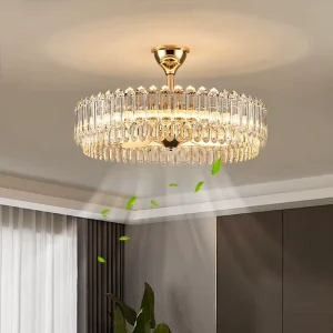 Modern Luxury LED Ceiling Fan Light Invisible ABS Blades for Banquet Hotel Villa Living Room Home Dining Crystal Fan Chandelier