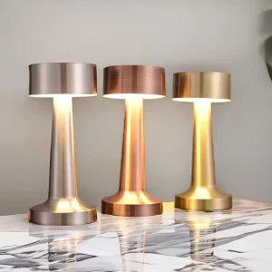 Modern Luxury LED Table Lamp Touch Dimming USB Rechargeable Aluminum Body Metal E26 Bulb Base Adjustable Color Temp
