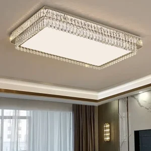 Modern Luxury Rectangular Crystal Stainless Steel Surface Mounted AC Ceiling Light New Nordic Living Room Bedroom