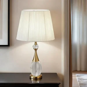 Modern Luxury Romantic Table Lamp Hotel Bedside Fabric Shade Home Decor Table Lamp Crystal Body Desk Lamp