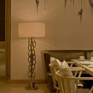 Modern Luxury Sculptural LED Floor Lamp Metal Interlocking Ring Standing Fabric Shade Dimmable Customizable Color Temperature