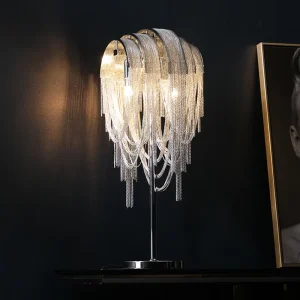 Modern Luxury Tassel Table Lamp Aluminium Chain Decorative Bed Side Light Metal Home Decor LED Table Lamp