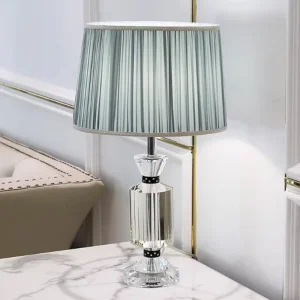 Modern Luxury VH Crystal Desk Lamp with Blue Lampshade Warm Bedside and Romantic European Style for Hotel Home Lighting