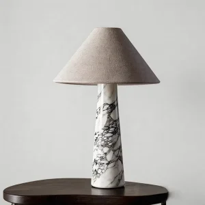 Modern Marble Table Lamp Fabric Shade Bedside Lamp Nordic Decorative Desk Lamp for Bedroom Living Room