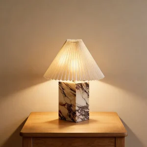 Modern Marble Table Lamp Pleated Shade Nordic Bedside Desk Lighting