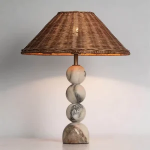 Modern Marble Table Lamp Woven Rattan Shade Decorative Bedside Lamp for Living Room