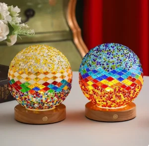 Modern Mediterranean Mini Table Lamp Mosaic Glass Ball Night Light Battery Living Room Stitch Decoration Personalized Cute Gifts