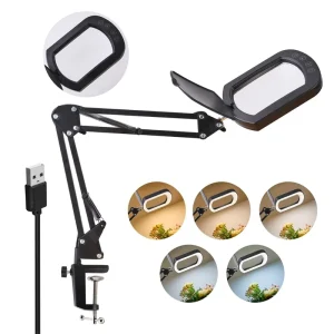 Modern Metal Magnifying Glass Desk Lamp Desktop Adjustable LED Desk Lamp with Clamp