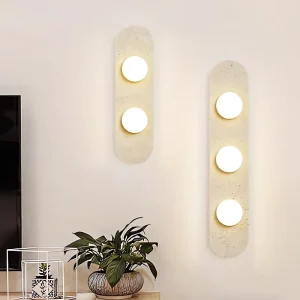 Modern Midcentury Natural Travertine Handmade LED Wall Sconce Warm White Glow Decorative Wall Lamp for Bedroom Indoor Lighting