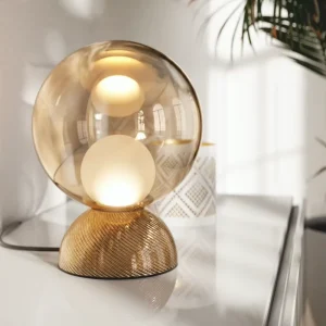 Modern Minimalist Bedroom Bedside Desk Lamp with Metal Base and Glass Lamp Body for Living Room and Bedroom