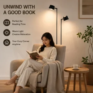 Modern Minimalist Dual Head LED Floor Lamp for Reading Relaxation Adjustable Warm Light Standing Lamp for Living Room Bedroom