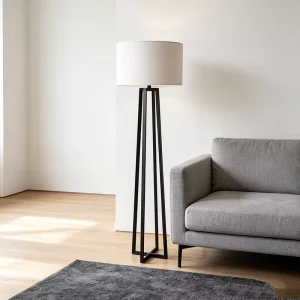 Modern Minimalist Iron Quadrupod Floor Lamp with Fabric Shade Sleek Standing Light for Living Room Bedroom Hotel Decor