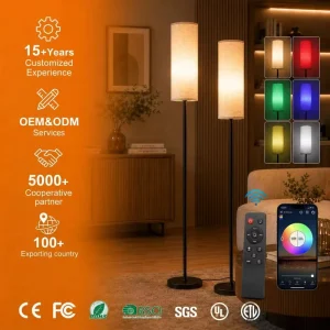 Modern Minimalist LED Floor Lamp RGB Color Dimmable Foot Switch Fabric Shade E27 Base Atmosphere Lamp