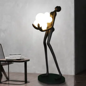 Modern Minimalist LED Portrait Art Statue Holding Ball Floor Lamp for Garden Window Decoration Large Figure Ornaments
