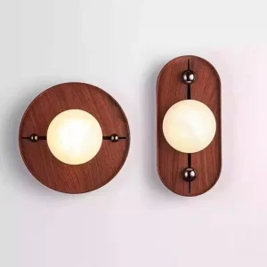 Modern Minimalist Living Room Bedroom Decoration Walnut Wood Grain Mid Century Style Hallway Hotel Bedside Marble Wall Lamp