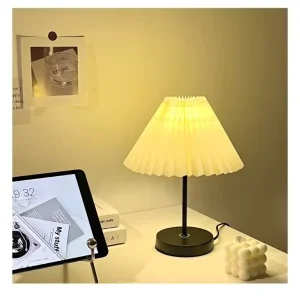 Modern Minimalist Pleated Fabric Desk Lamp Custom Plug Switch Bedside LED Wrought Iron Lamp