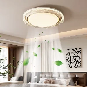 Modern Minimalist Silent Bladeless Full Spectrum LED Ceiling Fan Light for Dining Room Bedroom