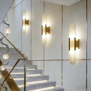 Modern Minimalist Style 10W LED Dimmable Wall Lamp with Brass Alabaster High CRI 95 for Indoor Living Room