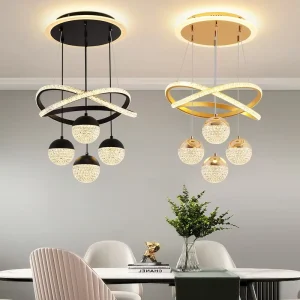 Modern Minimalist Style LED 4 Light Golden Chandelier with Smart Voice Control & Dimmable for Dining Room Bedroom Staircase