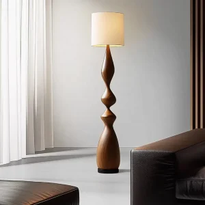 Modern Minimalist Wooden Floor Lamp for Bedroom and Living Room Carved Artistic Base Engraving Ambient Lighting for Sofa Corner